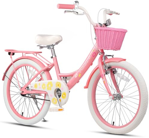 Glerc Maggie 20 Zoll Mädchenfahrrad für 7 8 9 10 11 12 13 Jahre alte Mädchen, Kinderfahrrad mit Gepäckträger & Frontkorb & Seitenständer, Rosa bis Weiß