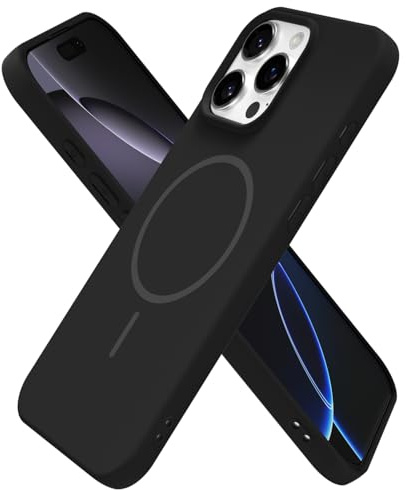 oakxco for iPhone 16 Pro Max Case Silicone Mag Safe, Magnetic Slim Thin Phone Case Compatible with Magsafe Wireless Charging, Cute Girly Aesthetic Soft Rubber Gel Safecase for Women Girls, Black
