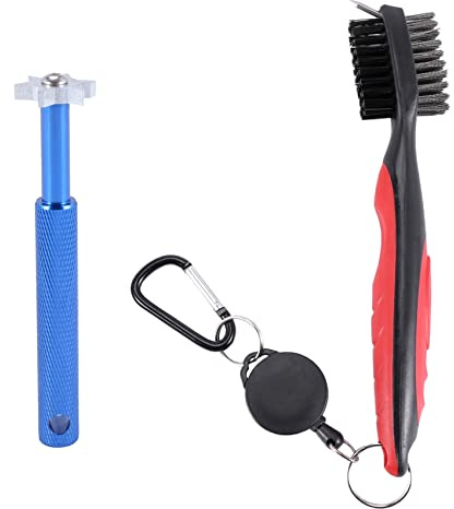 Turodeuo Golf Groove Sharpener Tool Golf Club Groove Sharpener and Retractable Golf Club Brush for Golfers Practical and Clean Kits for All Golf Irons and Red