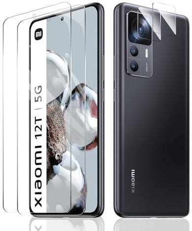 Fylnatc 2×Verre Trempé pour Xiaomi 12T/12T Pro + 2×Caméra Arrière Protecteur, Film Protection D'écran, Vitre Protecteur Accessoires, HD Haute Transparence, Résistant aux Rayures, Dureté 9H Glass