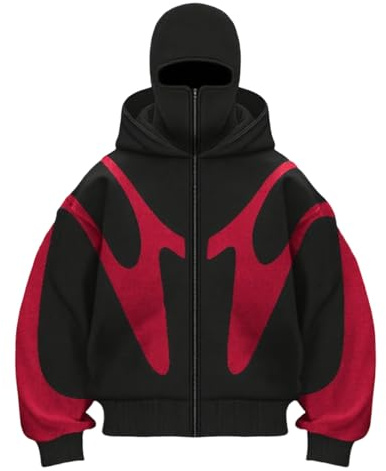 WDCHAOYUE Hoodie Herren Balaclava Zip Einfarbig Kapuzenpullover Warm mit Sturmhaube Casual Hoodie mit Reißverschluss und Tasche Lockeres Sweatjacke Y2K Tops