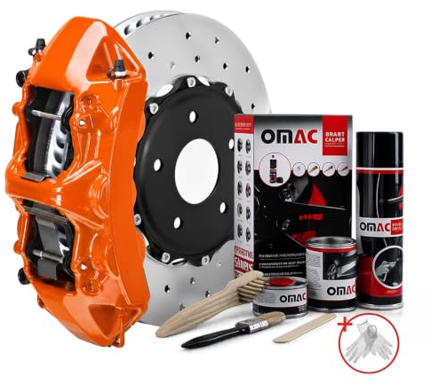 OMAC Kit Peinture étrier de Frein Orange Brillant, Kit Complet résistant à la Chaleur pour 4 étriers de Frein 7 pièces