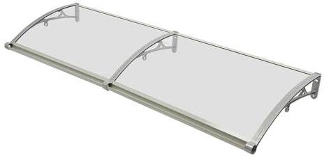 Vordach für Haustür, 200 x 60 cm Haustür Bogen Regenschuppen, Fenstertürmarkise Temperature Resistance Range -35-120°C bis 200kg für Balkone Dächer Höfe usw (Klar, Silber)