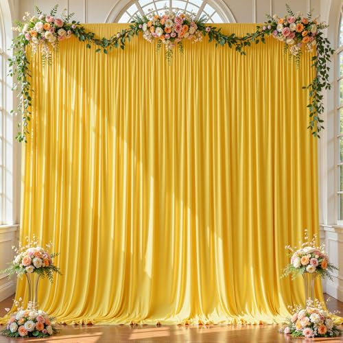 2 Panles Yellow Backdrop Curtains - Wrinkle Free Fabric Backdrop Curtain for Photoshoot, 10FT Wedding Party Photo Backdrop Drapes for Birthday Baby Shower Photography Stage Background Decorations
