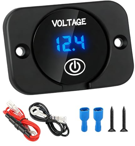 Battery Voltage Gauge DC 12V 24V Meter,Waterproof 6-30V Digital Voltmeter with Battery Monitor,Digital LED Voltmeters for PS Transportation Digitals Cameras MP3 Car Boat Motorcycle Truck (Black,1 Set)