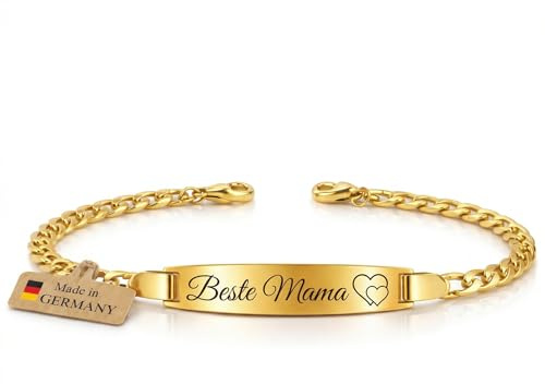 Gedikum Personalisiertes Damenarmband Gold – 18K Echtgold vergoldet Edelstahl 316L,– elegantes Schmuck Armband, Geschenk für Freundin, Geburtstag & Valentinstag