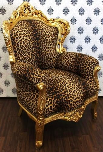 Casa Padrino Barock Sessel King Leopard/Gold Barockstil Muster - Möbel Antik Stil