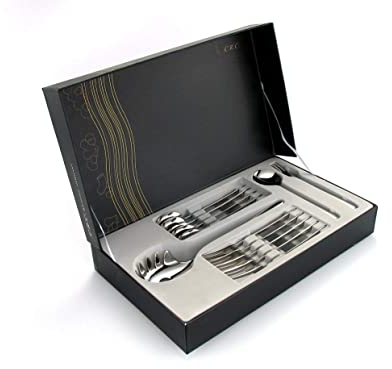 Juego de Cubiertos para Pasta Trento (13 Piezas) Acero Inoxidable, Pulido Espejo, 6 Tenedores y 6 Cucharas con Cucharón para Servir, Perfecto para Regalo.