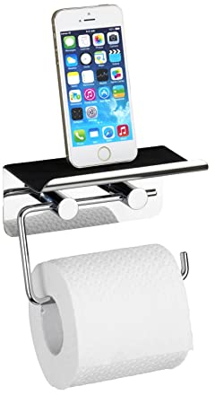 WENKO Dérouleur papier WC avec tablette acier inox Brillant