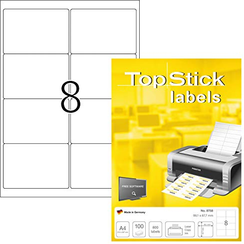 TopStick Etichette autoadesive per indirizzi, 800 etichette, 100 fogli A4, 99,1 x 67,7 mm, bianco