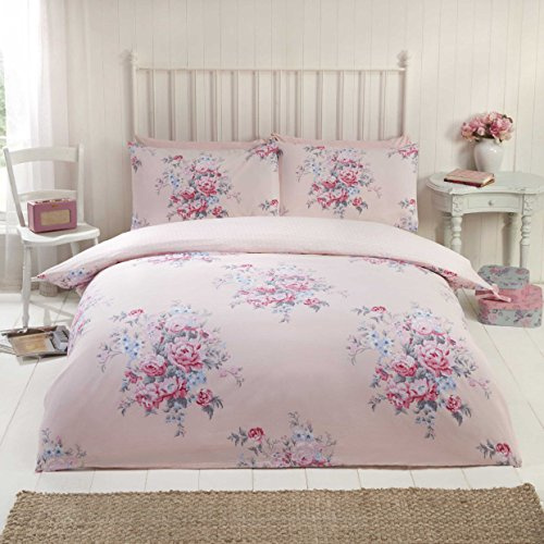 Rapport Home Kate Flannelette Super King Duvet Cover Set, 100% Cotton Pink Bedding Set