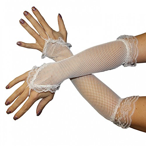 Foxxeo weiße Netzhandschuhe für Damen - lange Netz Handschuhe weiß