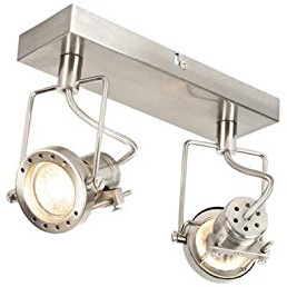 QAZQA - Industrie I Vintage I Industrie Spot I Spotlight I Deckenspot I Deckenstrahler I Strahler I Lampe I Leuchte Stahl I Silber I nickel matt 2-flammig-flammig schwenkbar - Suplux I Wohnzimmer I Sc