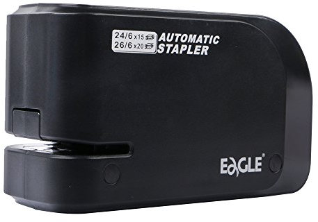 Eagle - Grapadora eléctrica resistente con capacidad para 20 hojas y alimentación por batería o CA (negra)