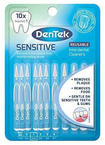 DenTek Easy Brush Sensitive Interdental Brushes, ISO1/0.45mm for removing food and plaque between teeth. 10 Pack