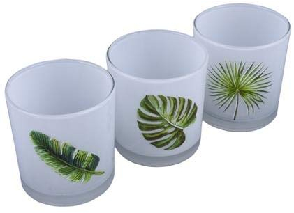 Teelichthalter 3er-Set Blatt-Dekor Glas 8x7x7cm we