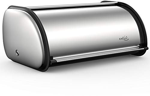 ENLOY Brotbox für Küchentheke, Edelstahl Roll Top Brotkasten Silber Brotaufbewahrung Halter mit Deckel Große Kapazität Brothalter 17 x 11 x 7 Zoll
