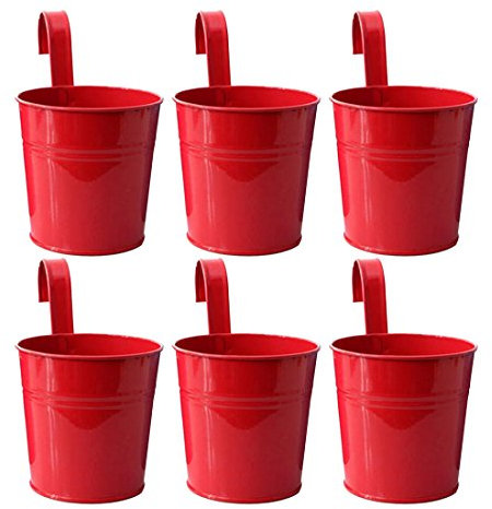 Hängetöpfe Balkon GODNECE Blumentöpfe zum Aufhängen Metall Balkontopf Hängen Pflanztopf Hängend Hängetöpfe Set(6er Set) (Rot)