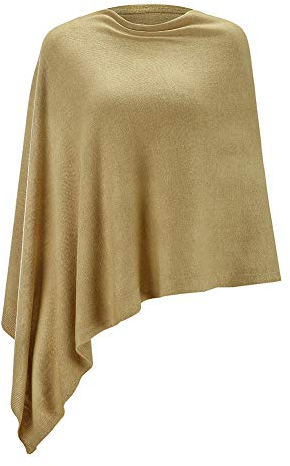Damen-Poncho, leicht, einfarbig, Pullover-Schal, Strick-Cape, elegant, Damen-Oberteil, camel, One size