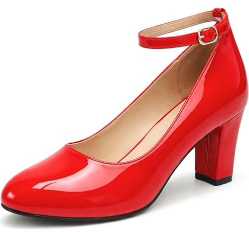 Womens Ladies Block Heel Ankle Strap Work Court Evening Dress Girls Shoes Pumps UK Size 3-12