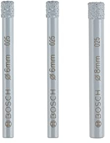 Bosch Professional Set de 3 brocas de diamante Expert for Ceramic (para Azulejos duros, Piedra dura, Piedra blanda, Ø 6/6/8 mm, Accesorios Taladro)
