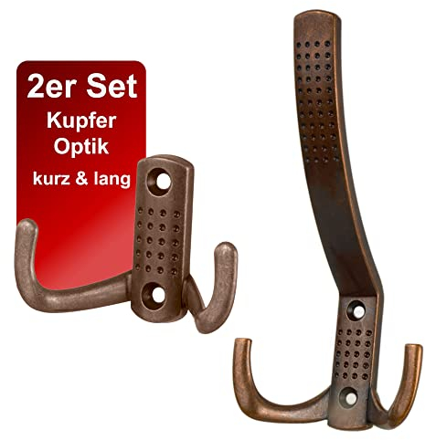 Stahlia Garderobenhaken Kleiderhaken Garderobe (2 Stück) KUPFER-OPTIK Metallhaken Haken zum Schrauben Haken für Garderobe Handtuchaufhänger