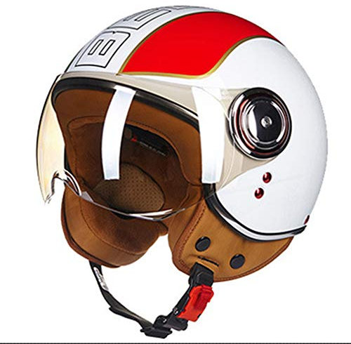 ZLYJ Vintage Casques Moto Bols, Rétro Demi-Casque Harley Casque Face Ouverte de Mobylette avec Visière pour Chopper Cruiser Racing Mofa Pilote Vespa, ECE Homologué