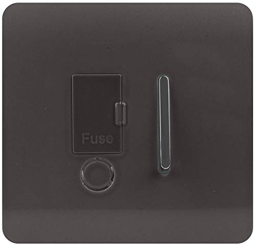 Trendi Switch Screwless Artistic Modern Glossy Tactile 230V Switched 13 A Single Fused Spur Connection Unit w/Flex Outlet Chrome Rocker in Dark Mocha Brown - ART-FSDB