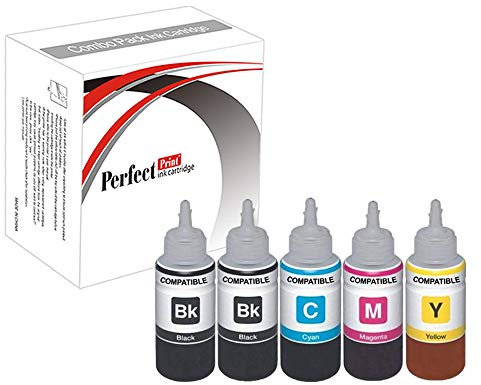 PerfectPrint Ink Bottle Refill For Printer, Compatible With Epson ET-2710 ET-2711 ET-2712 ET-2714 ET-2715 ET-2720 ET-2726 ET-4700 104 (Black/Cyan/Magenta/Yellow, 5-Pack)