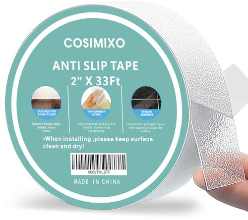 COSIMIXO Anti-Rutsch-Klebeband, wasserdicht, rutschfest, für Badewannen, Pools, Boote, Treppen, transparent, weich, bequem für Barfüße, 5,1 cm x 100 m
