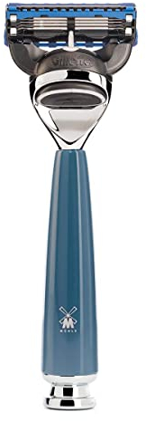 MÜHLE Rytmo Systemrasierer - kompatibel für Gillette-Klingen, edler Edelharz-Griff, verchromten Metallakzenten, petrol
