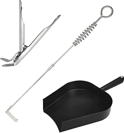 Quantfire BBQ Ash Removal Tool Set for Big Green Egg Accessories, Kamado Grill Cleaning Tools Include Ash Rake and Ash Pan and Grill Grate Lifter(at+AP+GG)