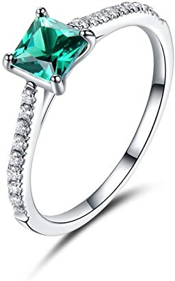 Musihy Wedding Ring, Damenring Silber Quadratische Form Grüner Zirkonia Grün Ringgröße 60 (19.1)