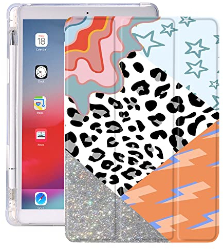 Idocolors Schutzhülle für iPad Pro 2017/iPad Air 3, Leoparden-Patchwork-Muster, kratzfest, stoßfest, leicht, dreifach faltbar, Standfunktion, Modellnummer: A1701 A1709 A1852 )
