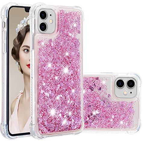 IMEIKONST Compatible with iPhone 11 Glitter Case, Liquid Sparkle Quicksand Clear Transparent Sequin Slim Girls Soft TPU Bumper Silicone Shockproof Cover for iPhone 11. Love Rose YBW