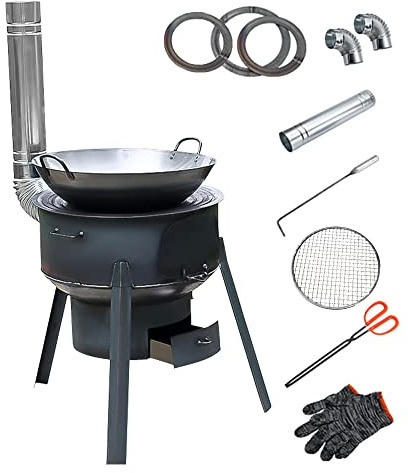 BigKing Poêle à bois en acier inoxydable, Wood Stove Camping Portable, Poêle à Bois Camping avec Poignée de Transport pour Faire Bouillir L'eau, la Cuisson, le Barbecue, le Camp Extérieur