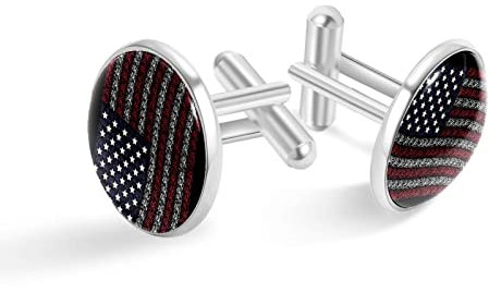 Boutons de manchette personnalisés en argent avec fourchette Trident Drapeau des États-Unis pour chemise de smoking, 20mm*20mm, Acier inoxydable, Quartz synthétique