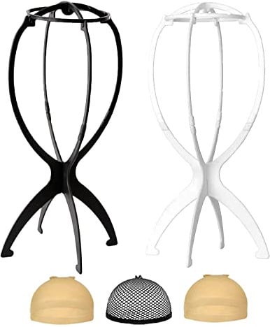WXYYKX 2x Perückenständer Zerlegbarer Perücke Halter statt Styroporkopf Ideal zum Trocknen der Perücken Haarteilen mit Extra Perückennetzen (weiß+schwarz)