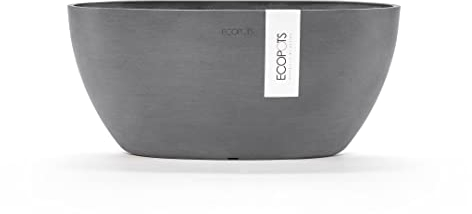 Ecopots Pflanzschale Sofia Grau - 30 x 13 cm oval groß - Pflanzentopf aus Recycling Kunststoff - Übertopf modern - Blumentopf für Indoor und Outdoor - Schale flach/niedrig