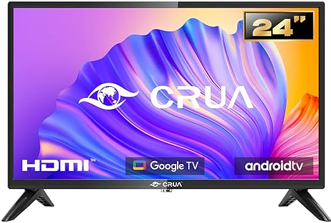 CRUA Smart Fernsehen 24 Zoll(60cm) Fernseher Android TV HD Ready Triple Tuner Dolby Audio Google Play Store YouTube Netflix DAZN Disney+ Google Assistant (2023)