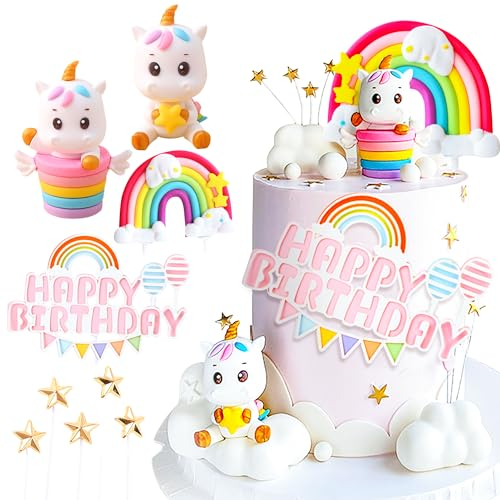 JeVenis Kawaii Einhorn Torten Deko Für Mädchen Einhorn Kuchen Topper Einhorn Geburtstag Decor Kinder Mädchen