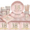 Vajilla Desechable Cumpleaños Niña, 69pcs Vajilla Cumpleaños Set y Platos Papel Vasos Servilletas Pajitas Mantel Cumpleaños, Juego De Vajilla para Fiestas Decoracion 18 Cumpleaños Niña(16 Invitados)