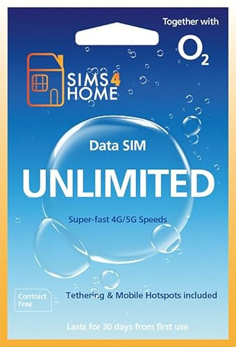 O2 Data Sim Card Preloaded with UNLIMITED 4G/5G Data. No Contracts, No Commitments, No Credit Checks, No Tie-ins, No Personal ID. (Valid for 1 Month)