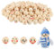 lahnao 120 Stück Smile Holzperlen, 4 Stile Holzperlen mit Gesicht, 20 mm Holzperlen Natur, Holzkugeln mit Loch für DIY Armband Halskette Schmuck, Loch: 5 mm (4 Stile)