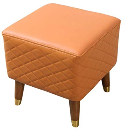 Fußhocker, Massivholzhocker, der Seine Schuhe wechselt, Ledersofa, Ottomane, gepolsterter Fußhocker (Farbe: Orange, Größe: 35 * 35 * 35 cm)