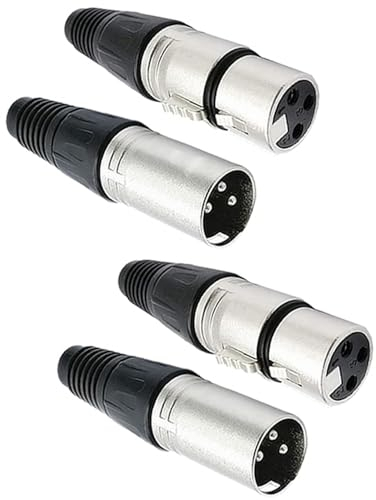 Greluma 4 Pièces Connecteurs XLR 3 broches, 2 paires de connecteurs XLR mâle/femelle, prise de câble micro, prise audio microphone