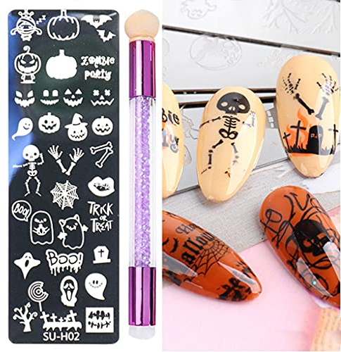 Halloween Nail Stamper Kit Template Plates Horror Skull Pumpkin Nail Art Stamping Plates Nail Brush Nail Art Stamping Plates Set
