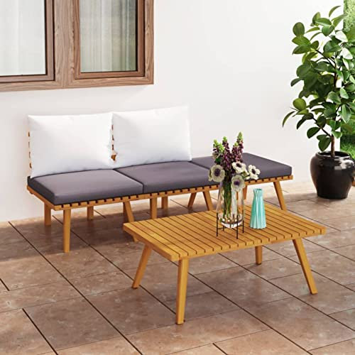 Rantry Ensemble de table et chaises de jardin pour extérieur, canapé de jardin extérieur, meubles de jardin 4 pièces avec coussins en bois massif d'acacia 2 x centraux + repose-pieds + table