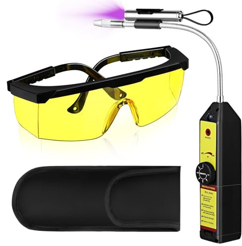 Tellegloww WJL-6000UV - Kit de detector de fugas de refrigerante para aire acondicionado automático, kit de detección de fugas de gas halógeno, gafas protectoras UV, R22, R410A, R134A 1234YF