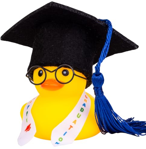 Mwmoeen lustige Akademiker Gummiente mit Diplom, Mini Graduierung Ente Auto Armaturenbrett Dekoration mit Graduierung Hut Schärpe Brille Schärpe, Geschenk bei Prüfungen Abschlussfeier (G1)